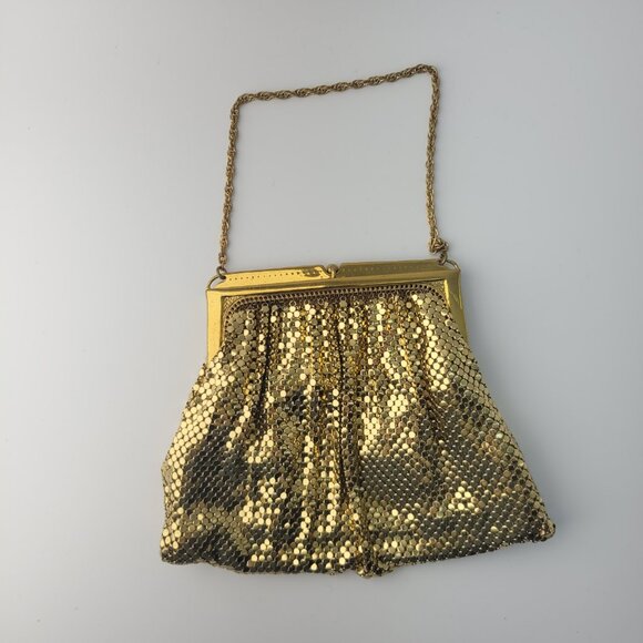 Vintage Whiting & Davis Gold Mesh Evening Bag Clutch Purse Rhinestone Frame - Picture 8 of 12